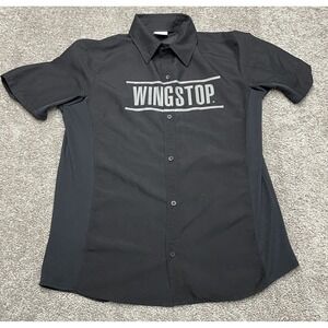 Wingstop Employee Button Up Shirt Spell out Mens Size SMALL Black Image Solution